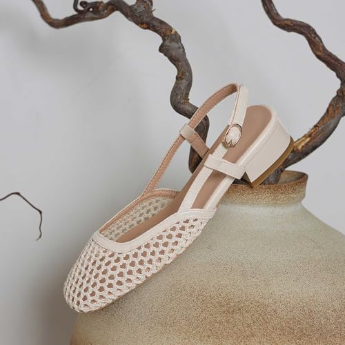 Image of MICIFA slingback flats for women, Round Toe Low heel Sandals Fashion Splicing Dress Shoes for Women