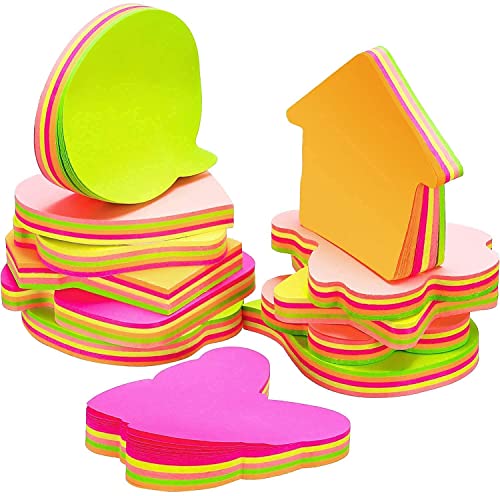 Image of Peeplvalue Multicolor 300 Sticky Notes of 3 Shapes 100 Sheets per Shape, Fluorescent Paper Self Adhesive and Removable Sticky Notes,