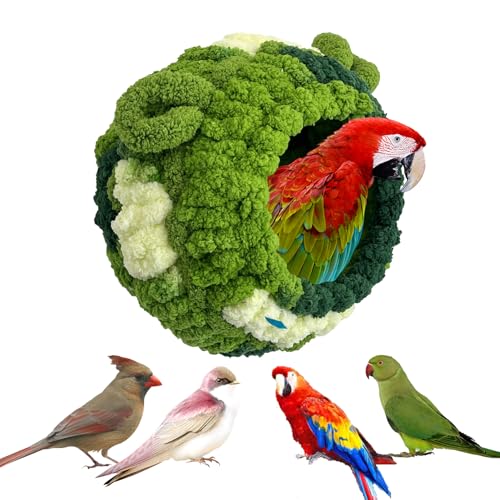 Image of Hamiledyi Bird Nest Warm Snuggle Hut Bird Bed Fluffy Bird Sleeping Bed Parrot Nest Hammock Bird Shed Hut House Plush Snuggle Bird Hammock for Parakeets Cockatiels Conures Lovebirds (Green, Large)