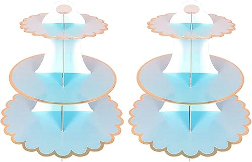 Paquete de 2 soportes de cartón para tartas, 3 niveles de papel para postres redondos para cupcakes, soporte de repostería desechable para
