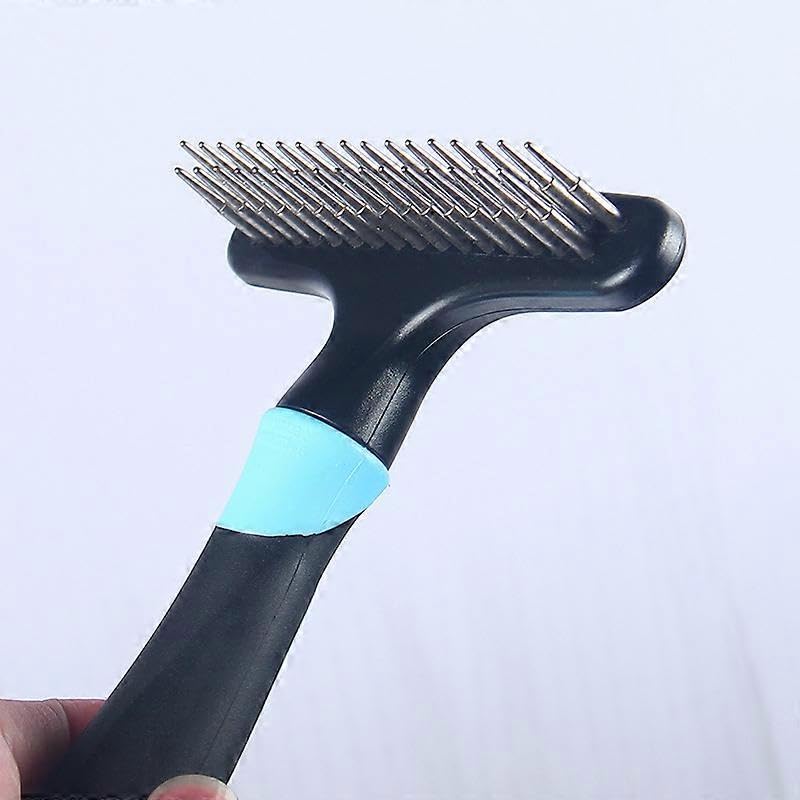 Dww - Pettine per animali domestici, doppia fila girevole, blu, 1 pezzo, adatto per animali domestici a pelo medio e lungo
