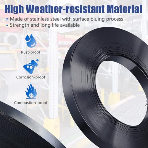 Steel Strapping Coil 3/4\'\' x 0.024\'\' x 200\'-Metal Strapping Banding Roll High Corrosion Resistance with Surface Bluing Process, 1700 lbs Break Strength, Portable Strong for Heavy Duty Pallet Strapping