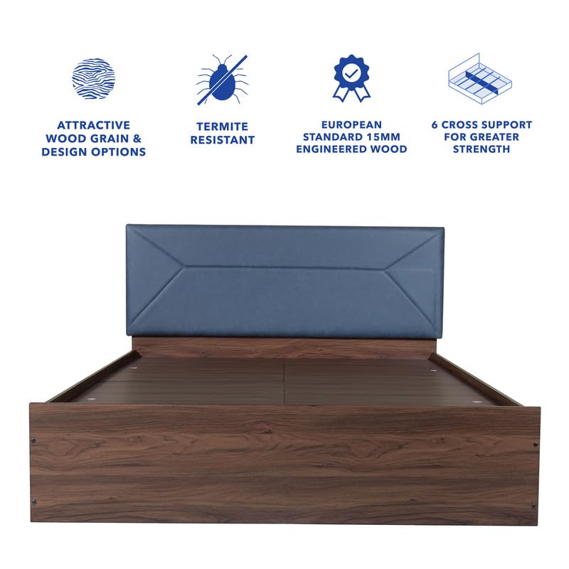 Image of Amazon Brand - Solimo Bed | 1 Year Warranty | Double Bed, Queen Size, Niyama Premium Upholstery, Comfortable Seating Height Bed, Non-Woven Base & 3mm MDF, Walnut Colour (Melamine Finish)