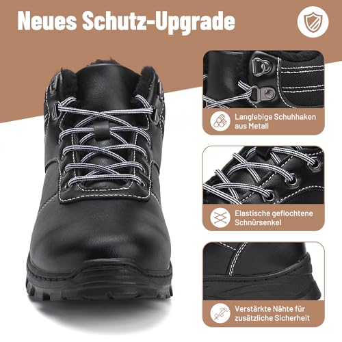 ricema Winterschuhe Herren Damen Winterstiefel Warm Gefüttert Schneestiefel Leicht Wanderschuhe Trekkingschuhe Rutschfest Stiefe, Schwarz 40 EU