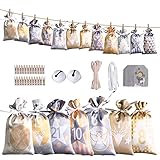 【Hochwertige Materialien】Weihnachtskalender zum befüllen besteht aus satin, sehr angenehm zu berühren, kein unangenehmer Geruch, Umweltschutz, nachhaltig, langlebig und waschbar. Weihnachtssäckchen Einfach zu reinigen, sie können sicher Weihnachtsgeschenke, Spielzeug oder Snacks einlegen.