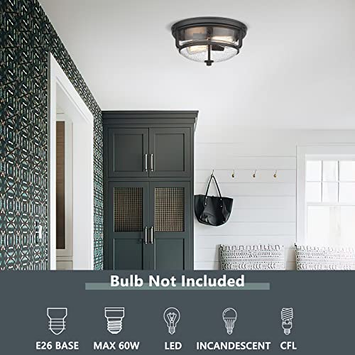 Emliviar 12 Inch Ceiling Light With Seeded Glass Shade - Indoor Outdoor Modern Flush Mount Ceiling Light Fixture, Black Finish, We249F Bk #TOP3