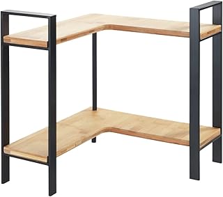 WENKO Küchen-Eckregal Mod. Lou, Organizer für die Arbeitsplatte, aus Metall und Bambus, 2 Etagen, 30 x 33 x 30 cm, Schwarz/Hellbraun