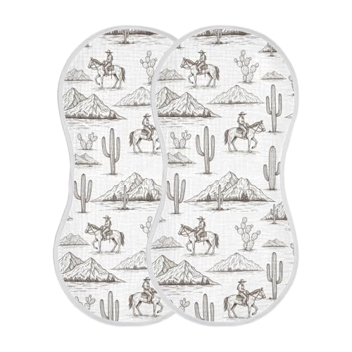 2 Pack Muslin Burp Cloths Cowboy Vintage Cotton Baby Burp Cloths Extra Absorbent and Soft Thick Burping Cloth for Baby Boys Girls, Large 22