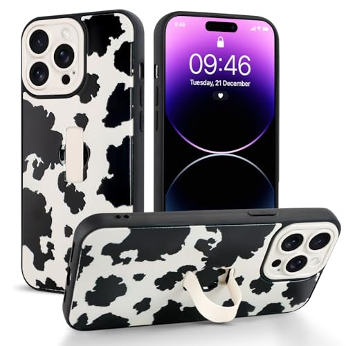 Jefonha Cute for iPhone 14 Pro Max Case with Strap Stand, Milk Cow