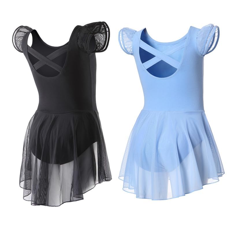 Image of DIPUG Ballet Leotards for Girls Ballet Leotard with Skirt Toddler Dance Leotards Flutter Sleeve and Criss-Cross Back
