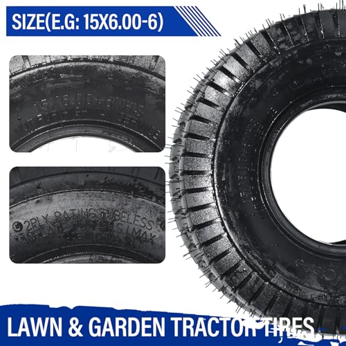 SUNROAD 15x6.00-6 Lawn Mower Tires 15x6.00x6 Lawn & Garden Tractor Turf Golf Cart Tires 2PR Pack of 2