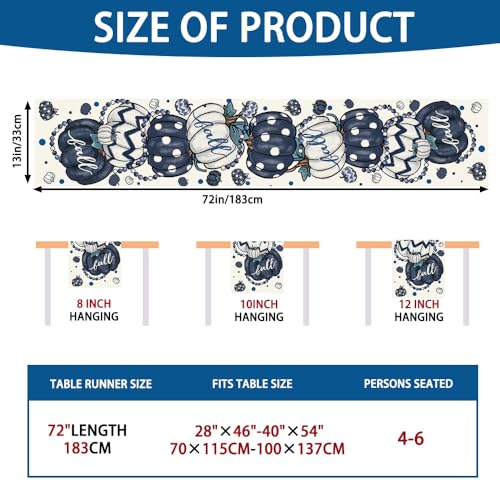 Fall-Table-Runner-Thanksgiving-Blue-Pumpkin-Polka-Dot-Tabletop-Runner-Autumn-Harvest-Seasonal-Holiday-Table-Decoration-for-Farmhouse-Kitchen-Dinning-Indoor-Home-Party-Decor-13x72in Fall Table Runner Thanksgiving Blue Pumpkin Polka Dot Tabletop Runner Autumn Harvest Seasonal Holiday Table Decoration for Farmhouse Kitchen Dinning Indoor Home Party Decor 13x72in