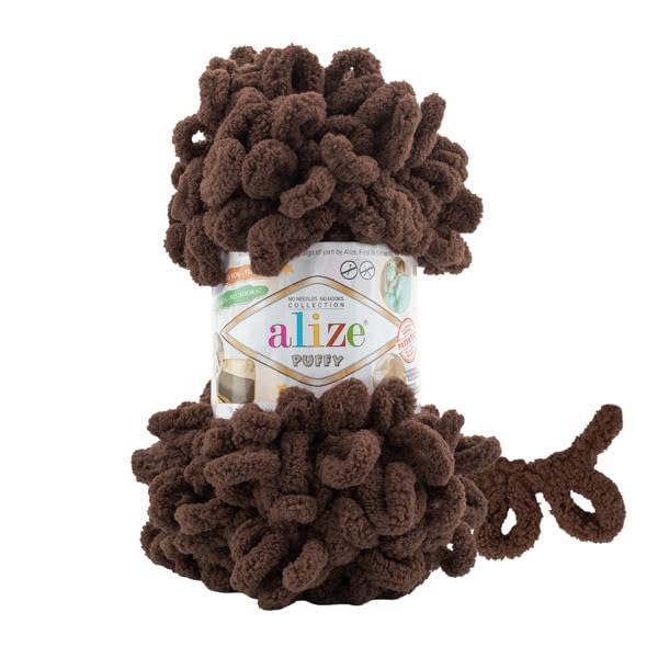 Alize Puffy Baby Big Loop Blanket Yarn 100% Micropolyester Soft Wool Each Ball 100g 9m - 493 Dark Brown