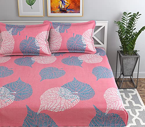 Image of VAS COLLECTIONS Premium Elastic Fitted Bedsheets with 2 Pillow Covers | Double Bed with All Around Elastic 160 TC Supersoft | Size - 72x78+10 inches | Pink and Light Green