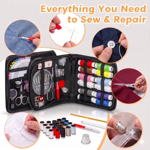 Image of ARTIKA Travel Sewing Kit, 59-Piece Portable Kit for Travel, Includes Scissors, Thread, Tape Measure - Sewing Accessories and Supplies | Mini Emergency Repair Sewing Kit, Beginner Set with Multicolor Thread, Needles, Scissors, Thimble, Clips & Travel Case