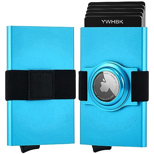 Minimalist Card Holder Wallet for Men,Front Pocket Slim RFID Blocking Pop up Metal Wallet Credit Card Case with Cash Band Airtag Case,12+ Cards Storage