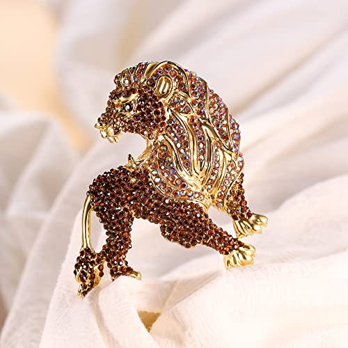 Image of EVER FAITH Roaring King Lion Austrian Crystal Brooch