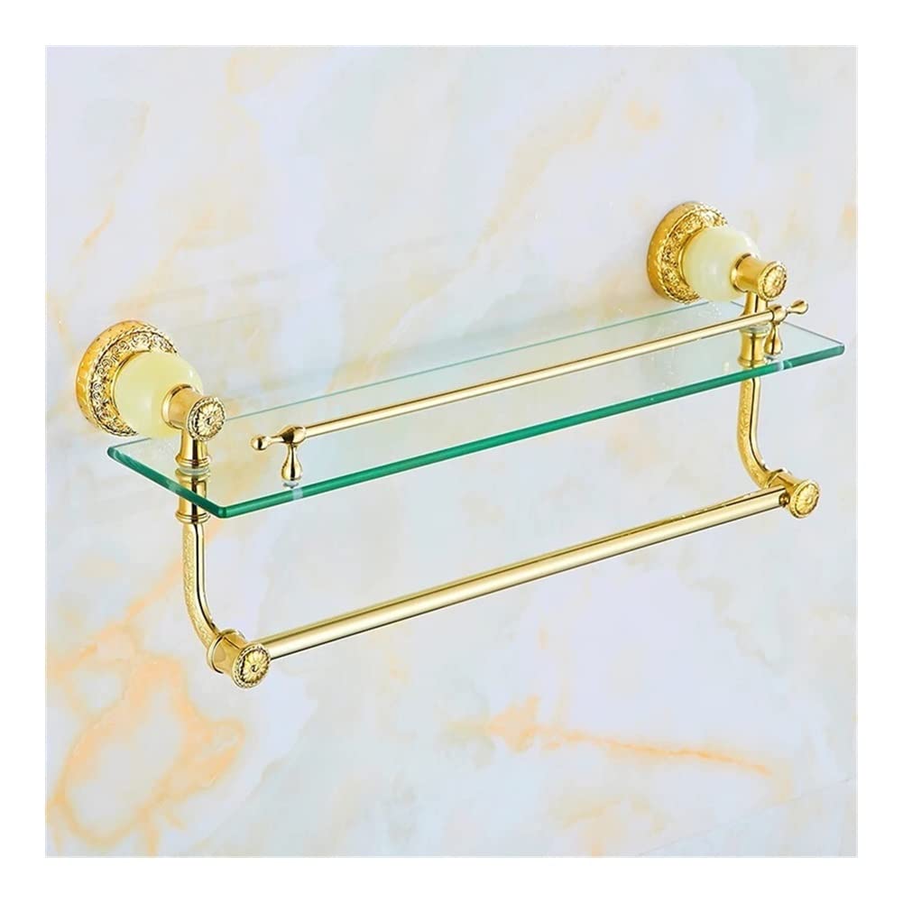 NPQPNAFC Bathroom Corner Shelf Shower Caddy Golden Brass Glass Cosmetic Shelf Shampoo Conditioner Shower Gel Shelf for Storage