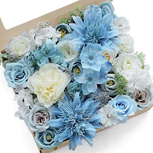 Udoula Blue Artificial Flowers Combo Pack, Faux Blue Flowers Wedding Combo Arrangement For Diy Wedding Bouquets Combo Arrangements Party Bridal Baby Shower Centerpieces #TOP2