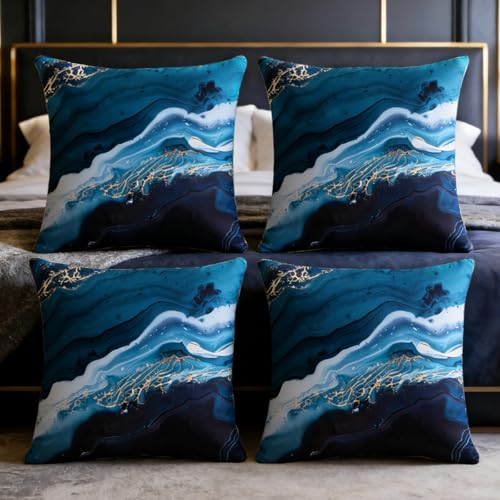 Image of Traziewell Set of 4 Navy Blue Cushion Covers Decorative Square Throw Pillow Cover Pillowcase 18"x 18"45 x 45cm 6107