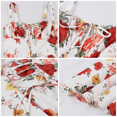 Image of IBTOM CASTLE Women Corset Dress Sleeveless Spaghetti Straps Casual Dresses Boho Slit Lace Up Flowy Midi Bustier Sundress