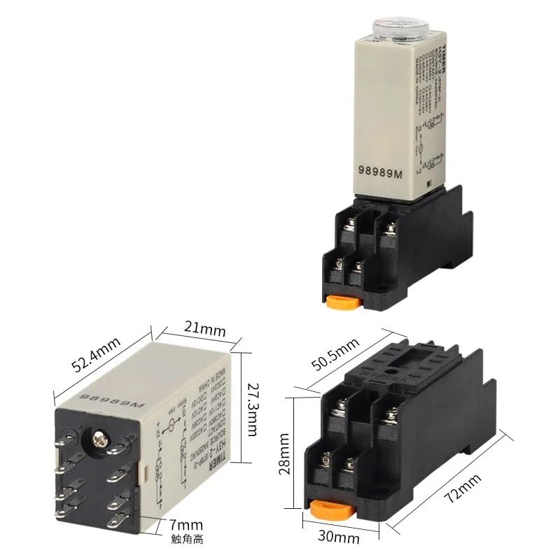 Power-on Delay Rotary Knob DPDT 5S/10S/30S/60S/3M/5M/10M/30M Timer Time Relay AC 24V 220V 380V H3Y-2 with Base Socket(VoltageAC380V,1M)