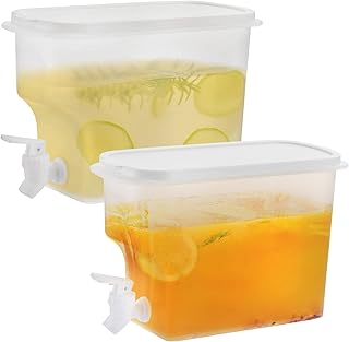 Jucoan 2 Pack 1 Gallon Fridge Beverage Drink Dispenser with Leak-proof Spigot, Plastic Cold Drink Juice Beverage Dispenser Jug for Party Drink, Juice, Iced Tea, Lemonade, Cold Brew
