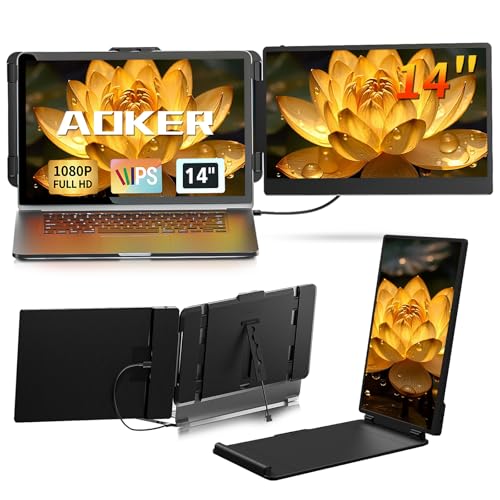 Image of Laptop Screen Extender Monitor - 14 Inch Portable IPS FHD 1080P HDMI /USB-A /Type-C Dual Extended Monitor for Laptops (Maximum Length: 15.94 inch) Compatible with Windows Mac Travel Gaming Work