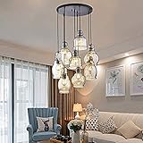 GJWB Candelabros de iluminación Decorativos para el hogar/Hotel Vintage, luz Colgante Isla de Cocina, iluminación Colgante de racimo de Vidrio de coñac, Accesorios de Luces de Techo con Placa Red