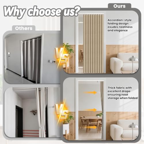 Image of AJAZZ Blackout Door Curtain with Curtain Rods Adjustable 28-52 inch Long Accordion Door Closet Curtain Invisible Applicable Bedroom Room Living Room Doorway (1 Pack, 52 W x 78 L, Brown)