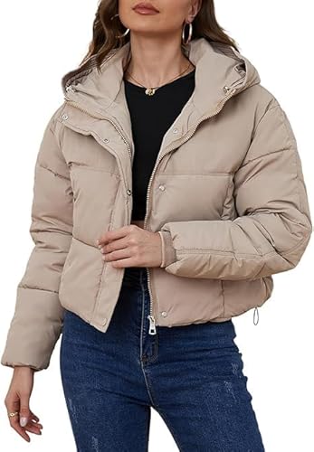 Women's Cropped Puffer Jacket Hooded Zip Up Quilted Short Pa...