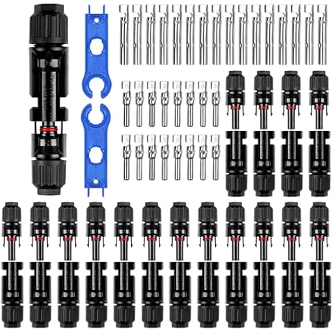 Karidge 16 Pairs Solar Connector Kit (10AWG) - Solar Panel Cable Connectors Adapter Male/Female IP68 Waterproof Dustproof Connector with 2 Spanners for Solar Panel Cable/PV Wire (34PCS) Cover