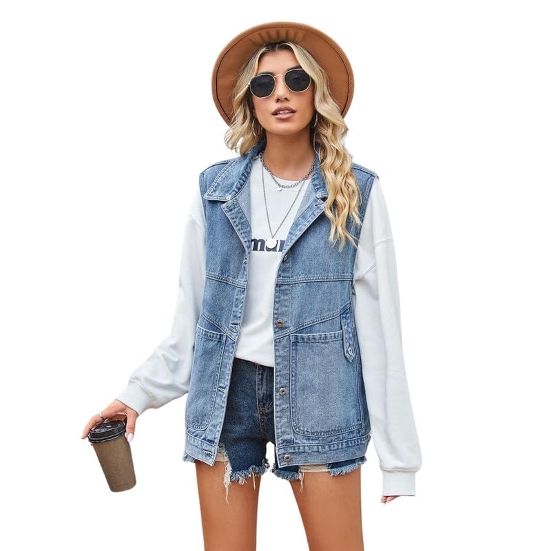 Women’s Denim Vest Waistcoat | Casual Sleeveless Button-Down Layer-image-23