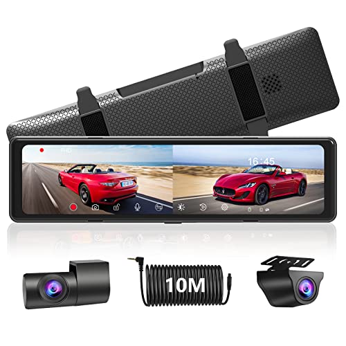 Espejo Dashcam, Dash CAM de 11 Pulgadas con Cámara Frontal Independiente, Cámara de Coche Pantalla Táctil FHD 2.5K, Visión Nocturna, GPS, Monitor de Estacionamiento Cover