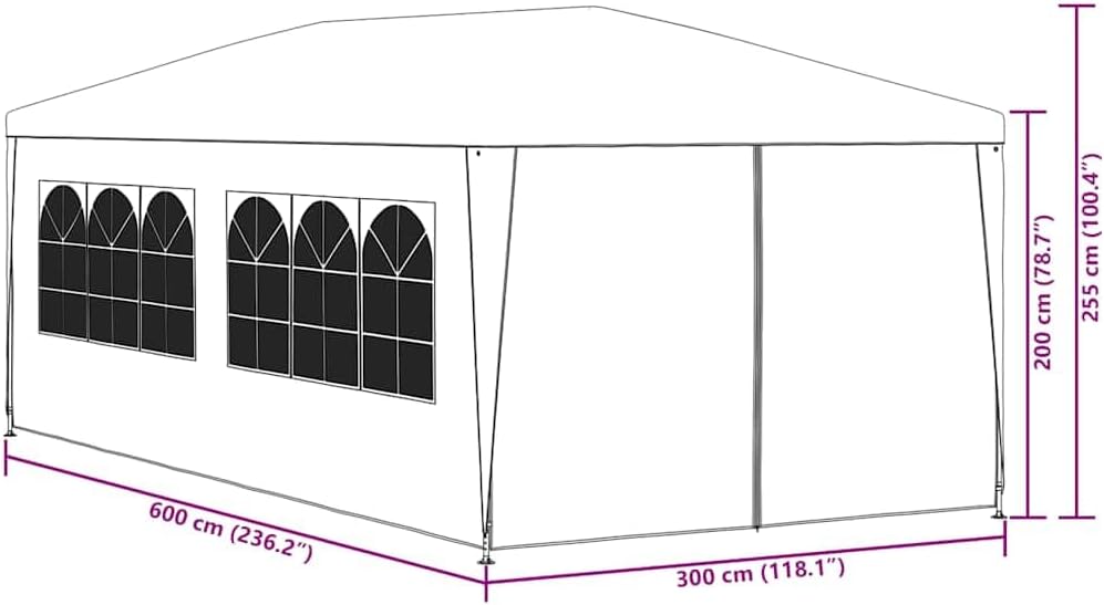 vidaXL Outdoor Canopy Party Tent 118.1" x 236.2", UV & Water-Resistant PE, Rust-Resistant Steel Frame, Windows & Zippered Door, Perfect Tent for Garden Parties & Backyard Events, Anthracite