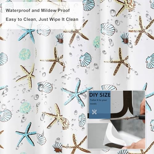 Duschvorhänge Antischimmel für Badezimmer,180x200cm Wasserdichter Duschvorhang,Badezimmer Duschvorhang,Seestern Duschvorhang,Wasserfest für Badewanne Bad Vorhang für Badezimmerwannen,mit 12 Ringen
