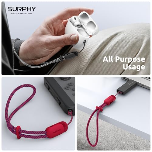 Image of SURPHY 2 Pack Phone Lanyard, Phone Wrist Strap for Case, Camera Wrist Strap | Ultra-Light 2-Color Braided Phone Strap, Cellphone Charm Strap, Anti-Lost Wrist Lanyard for Women and Men, Red Black