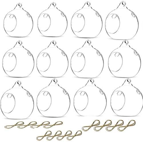 12 Pcs 3.15"/ 8cm Hanging Candle Holder Glass Globes for Candles, Air Plant Holders Terrarium Hanging Tea Lights Candle Holder Home Wedding Party Tree Decoration