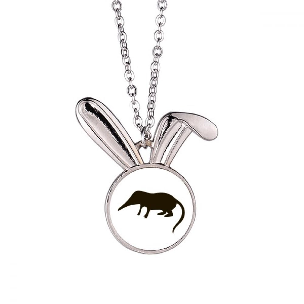 Collier pendentif lapin noir musaraigne en acier inoxydable