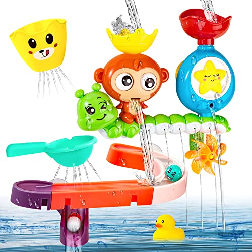 Juguetes Baño Bebe, Bañera Juego de Agua Piscina Ducha de Cascada, Interactivo de Juguete Educativo sin Moho de Oruga Mono de Pista de Juguetes Regalos para Niño Niña 1 2 3 4 Año