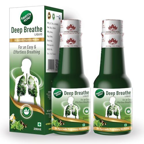 Image of Amrith Noni Deep Breathe Liquid 200ml - Ayurvedic Asthama Care Juice with Talispatra, Brihati, Khadira, Shirisha, Nagakesara & Other Natural Herbs - Pack Of 2