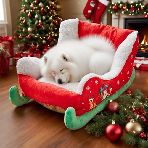 Panier chien chat isolant et calmant forme traîneau de Noël chiot - 3