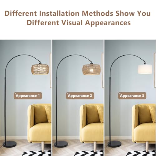Lampadaire Vintage arc dimmable rotin/lin Rayofly