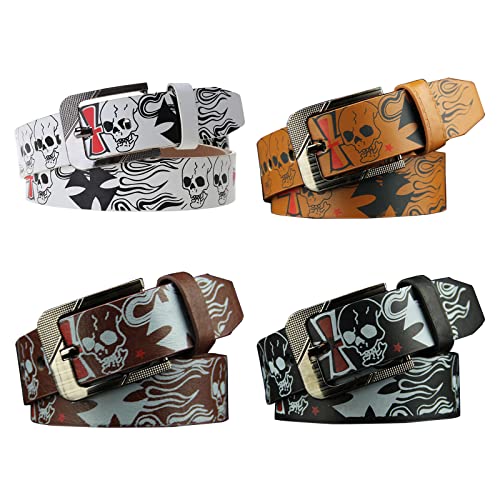 Men Belt For Jeans Skull Print Pin Buckle Belt For Women Punk-Style PU Leather Belt Pants Decors Clothing Accessories Men Bel3