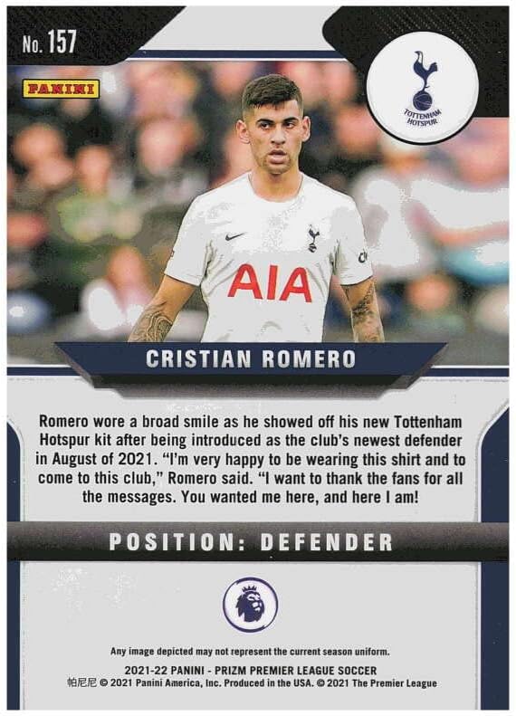 Miniatura 2 de 2021-22 PANINI PRIZM PREMIER LEAGUE #157 CRISTIAN ROMERO TOTTENHAM HOTSPUR SOCCER OFFICIAL TRADING CARD OF THE PRO