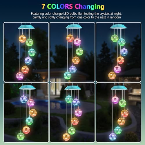 Image of Toodour Solar Wind Chime, Color Changing Moroccan Ball Wind Chimes, LED Decorative Mobile, Gifts for Mom, Waterproof Outdoor Decorative Lights for Garden, Patio, Party, Yard, Window Outdoor Decor
