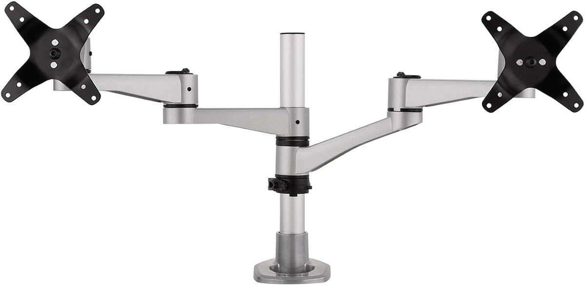 LCD-DMA-001 Monitor Desk Mounting Arm for 2 Monitors up to 24 Inches Each, VESA Compatible, Full Ergonomic Adjustability, 2-in-1 Mounting Base, and Built-in Cable Management