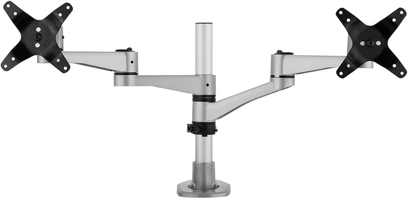 LCD-DMA-001 Monitor Desk Mounting Arm for 2 Monitors up to 24 Inches Each, VESA Compatible, Full Ergonomic Adjustability, 2-in-1 Mounting Base, and Built-in Cable Management