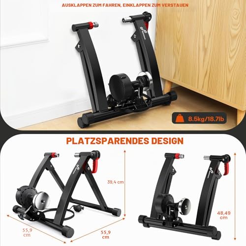 Sportneer Trainingsständer für Fahrrad – Magnetische Halterung für Fahrradtraining aus Stahl mit geräuschreduzierendem Rad (