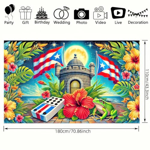 Image of BlissYard Puerto Rico Flag Banner Frog Party Decor Party Photography Background 71 x 43 inch Indoor Outdoor Decorations Puerto Rico Events Festivals Wall Banner for Home and Events